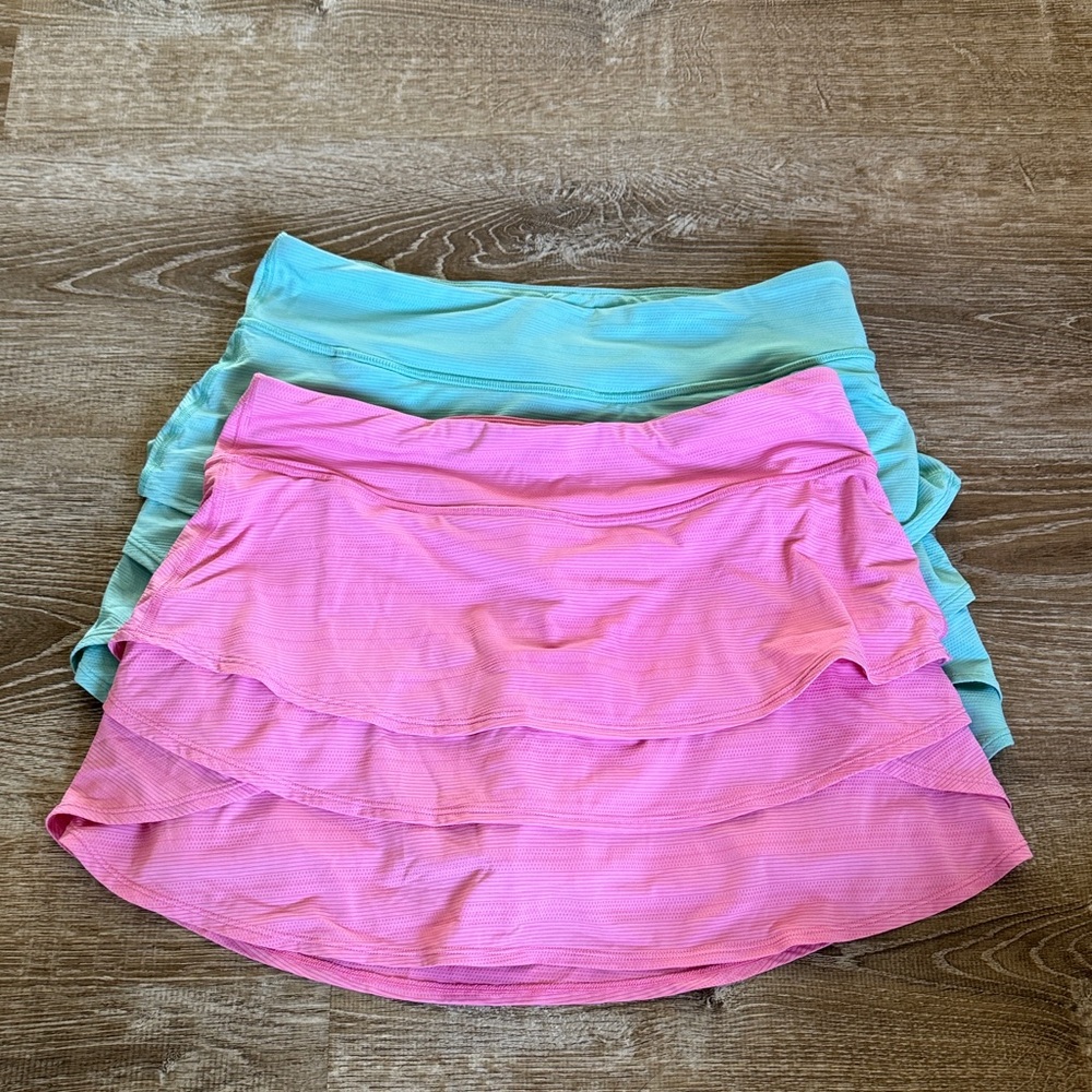 Athleta Girl Pink and Teal Layered Swing Skorts